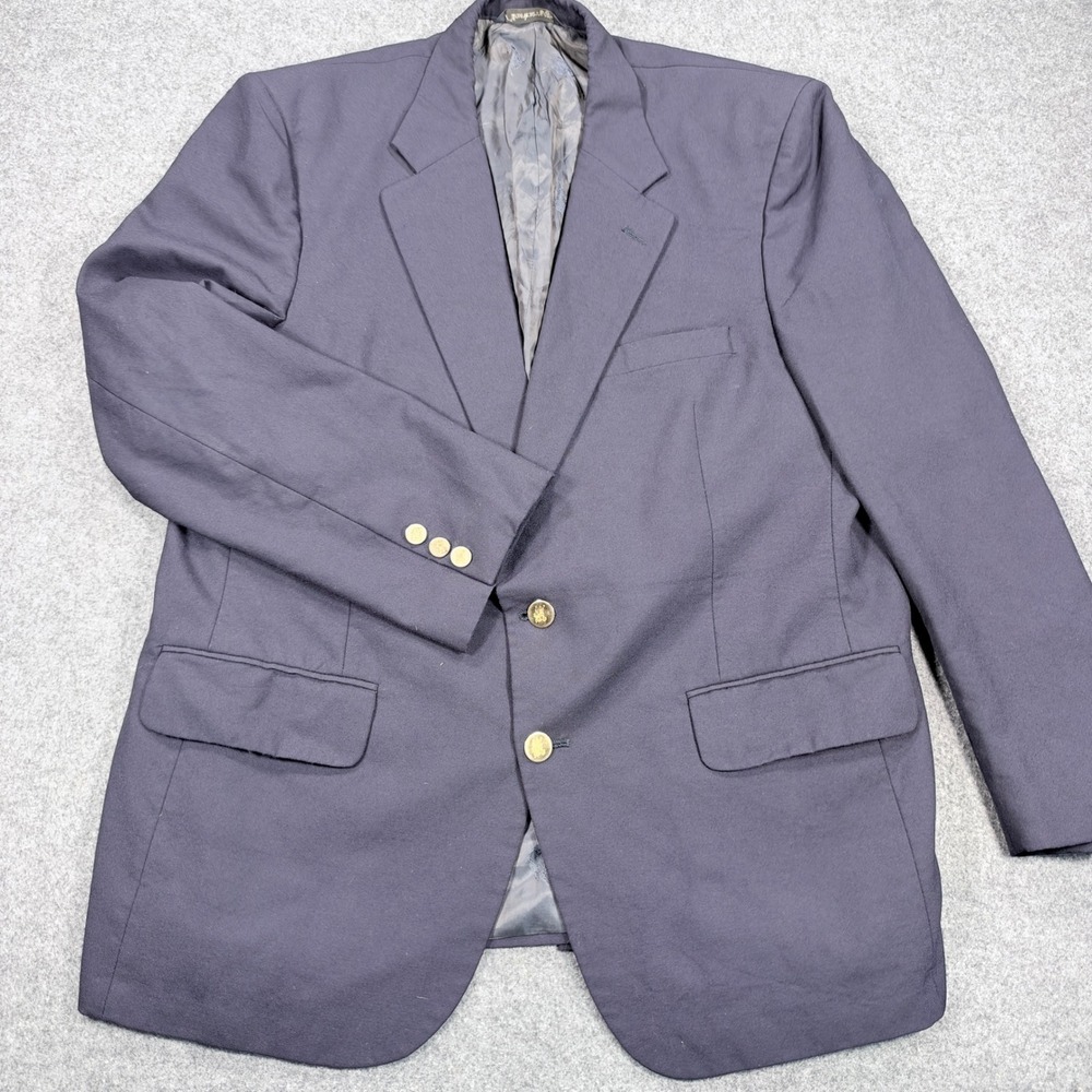 Burberrys Vintage Mens Navy Blue Wool Blazer Gold Crest Buttons Greenbrier Golf
